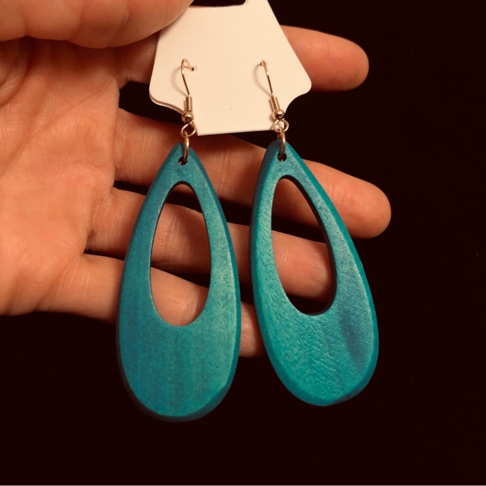 Elegant Teal Blue Teardrop Wooden Earrings Fashion Jewelry